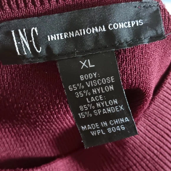 INC International Concepts  Turtleneck Lace Sleeves, Sweater, Burgundy, XL, NWOT - Picture 3 of 4